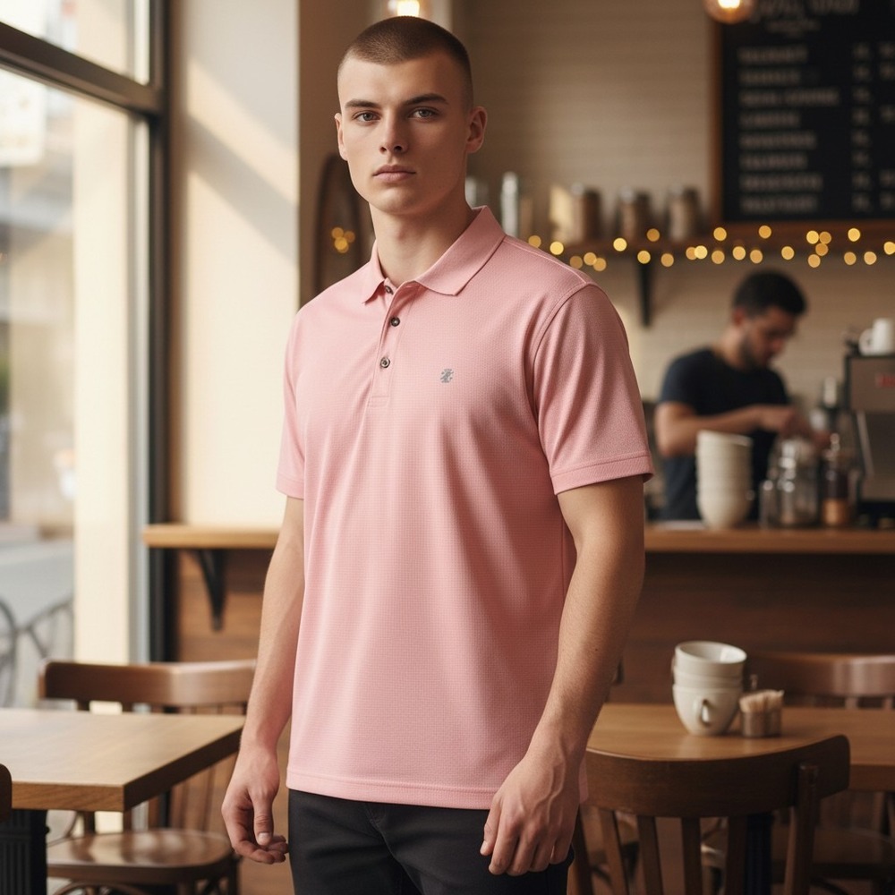 IZOD GOLF Mens Large Pink Gingham Short Sleeve Polo Shirt